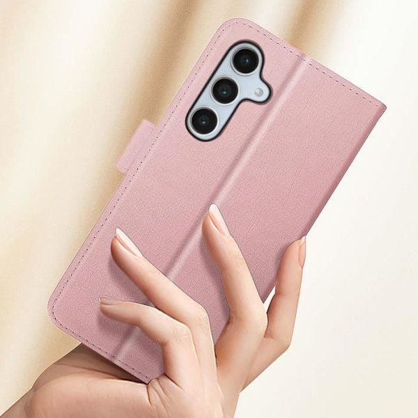 Étui för Samsung Galaxy S24 FE - AVIZAR - Fodral för plånbok - Roséguld - Video stöd - Halvstyv Rosa