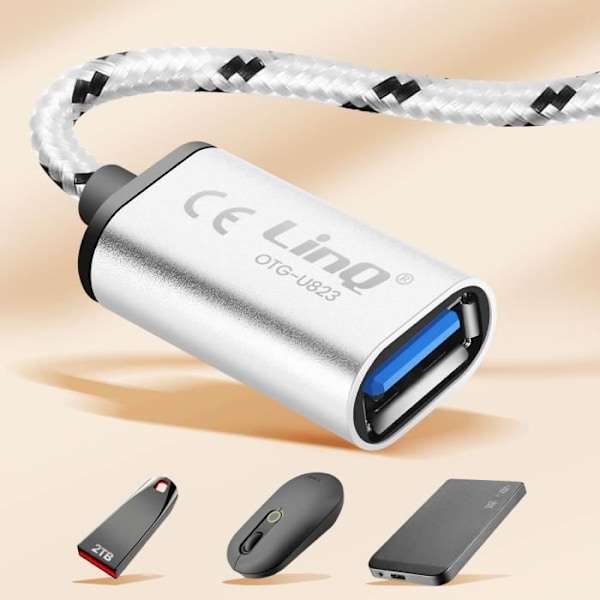 USB-C-USB OTG -sovitinkaapeli - LINQ - 15 cm - Hopeanharmaa - 5Gbps siirtonopeus