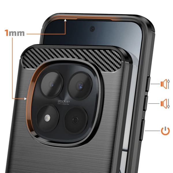 Silicone Cover til Redmi Note 15 Pro 5G med Carbon Effekt Børstet Tekstur Sort Svart