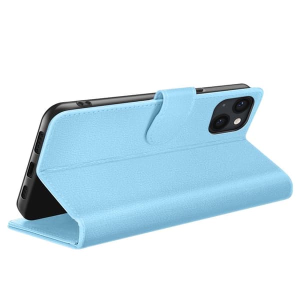 Læder Wallet - ZANAÉ - iPhone 13 Mini - Vandret Støtte - Magnetlukning - Lys Blå Blå