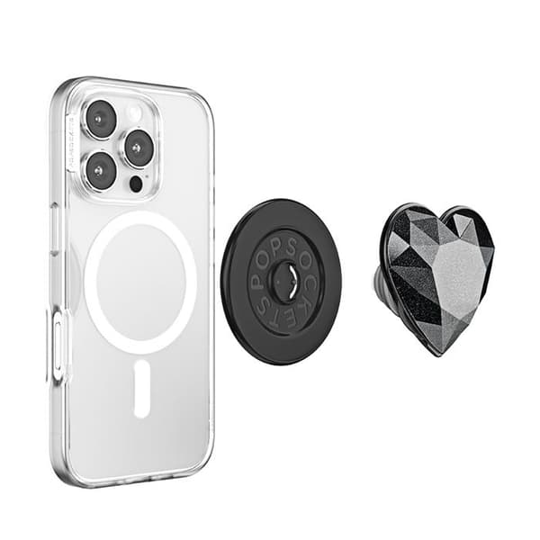 Support Smartphone PopGrip Premium MagSafe Stand og Selfie Effekt Crystal PopSockets Sort Svart