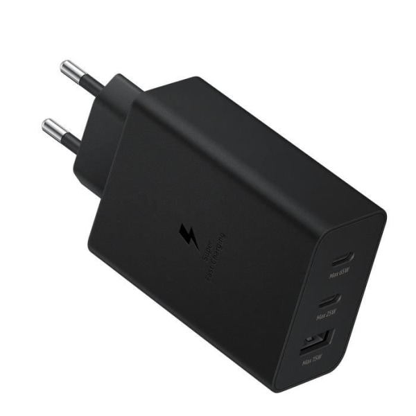 Samsungin virallinen 65 W USB-A ja Dual USB-C Power Delivery -virtalaturi, musta