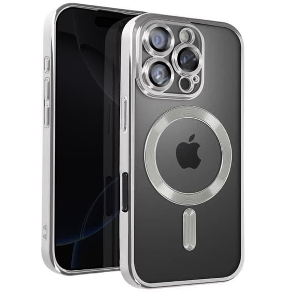 Coque MagSafe - Apple - iPhone 16 Pro Max - Flexibelt Silikongel - Kameraskydd - Silverkromad kant Grå