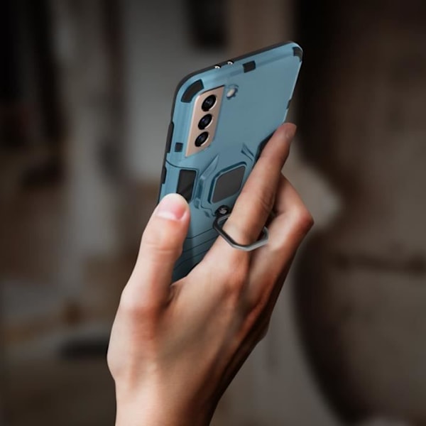 Coque - AVIZAR - Galaxy S21 Plus - Stötabsorberande - Metallring - Hård Polykarbonat Blå