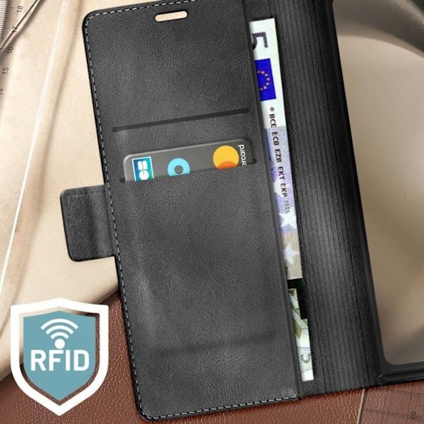 Plånboksfodral - Samsung - Z Fold 5 - Anti RFID - Vattnad imitation läder - Vintage Svart