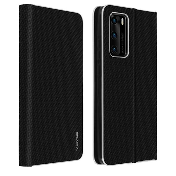 Housse - AVIZAR - Huawei P40 - Øko-læder - Video støtte - Kortholder - Sort Svart