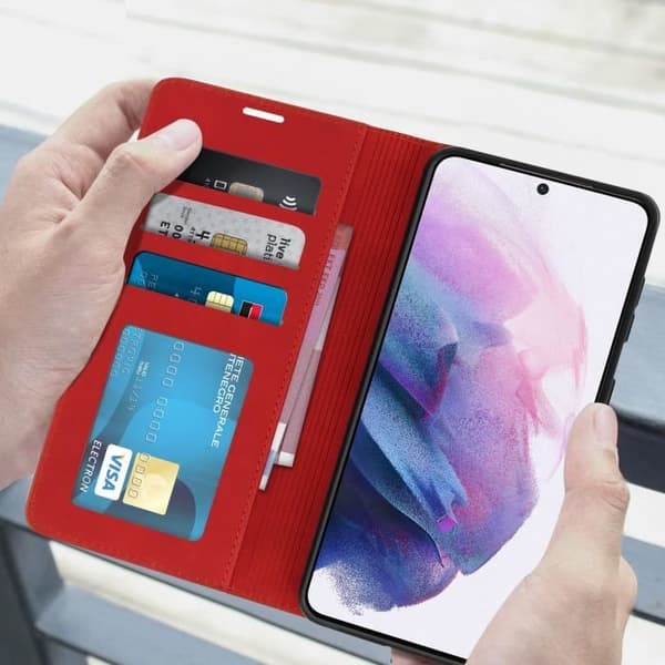 Cover til Samsung Galaxy S21 Soft-touch Flip Wallet Video Support Rød