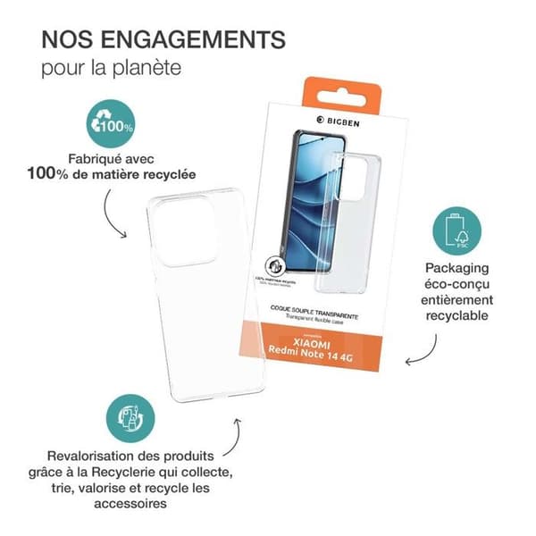 Coque - BigBen Connected - Xiaomi Redmi Note 14 - Blød - Transparent - Anti-gulning Vit