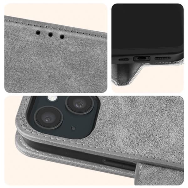 Fodral till iPhone 15 - AVIZAR - Chesterfield - Wallet Flip - Videostödfunktion - Grå Grå