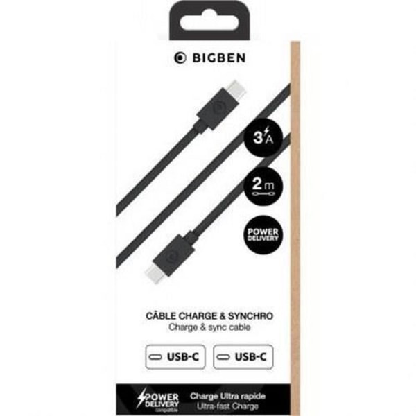 USB C-kabel - BigBen - 2m - Opladning 3A - Synkronisering - Sort