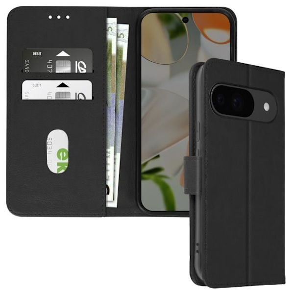 Cover til Google Pixel 9 og 9 Pro Flip Wallet og videoholder sort Svart