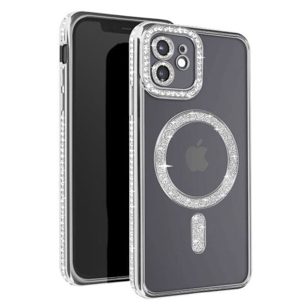 Diamond Cover til iPhone 12 MagSafe Protection Rhinestone Contour Silver Grå