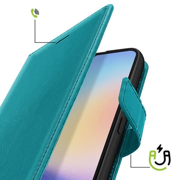 Plånboksfodral för Galaxy A34 5G med videostöd och handledsrem Mayaxess Turkos Blå