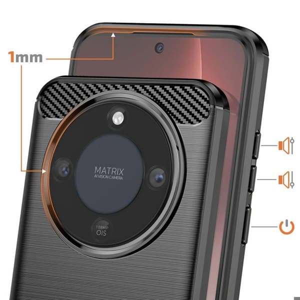Silicone Cover til Honor Magic 8 Lite med Carbon Effekt Børstet Tekstur Sort Svart