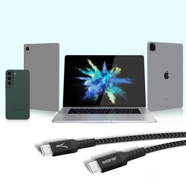 USB-C til USB-C-kabel 60W Opladningssynkronisering Økodesign 1,5 m Akashi Black