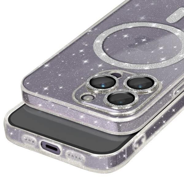 MagSafe Fodral till iPhone 14 Pro Max Transparent Glitter Silikon - AVIZAR - Halvstyvt - Syntetiskt - Blandat Transparent