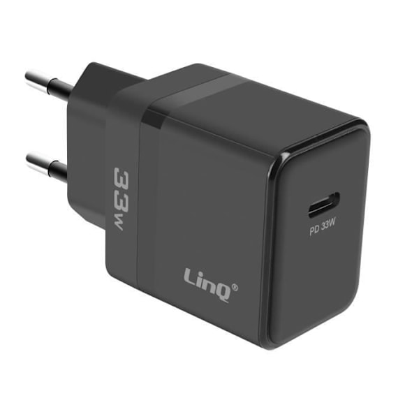 USB-C Power Delivery 33W Vægoplader - LINQ - Sort - Kompakt - Hurtig - Power Delivery Svart