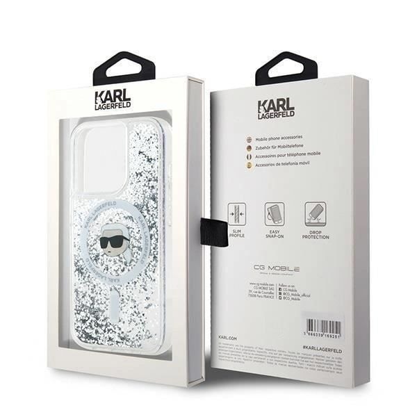 Coque - Karl Lagerfeld - Flytande Glitter Karl Huvud - MagSafe - Transparent - iPhone 15 Pro Max Klar