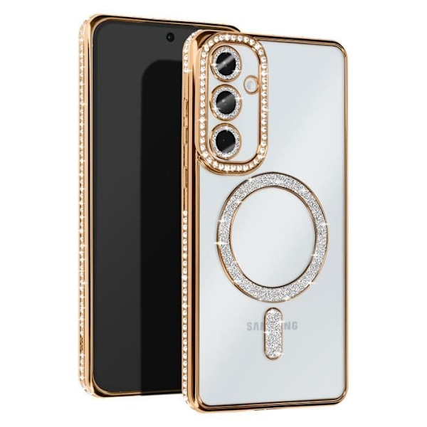 AVIZAR hårdt etui til Samsung Galaxy A35 - Gold Rhinestone Outline Gul