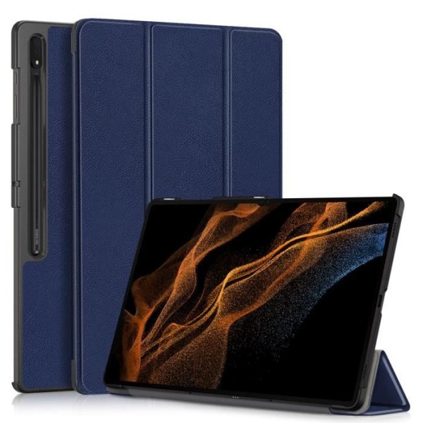 Stativfunktion Trifold tabletfodral för Samsung Galaxy Tab S9 Ultra 14,6" Design Flip Läderfodral (blå)