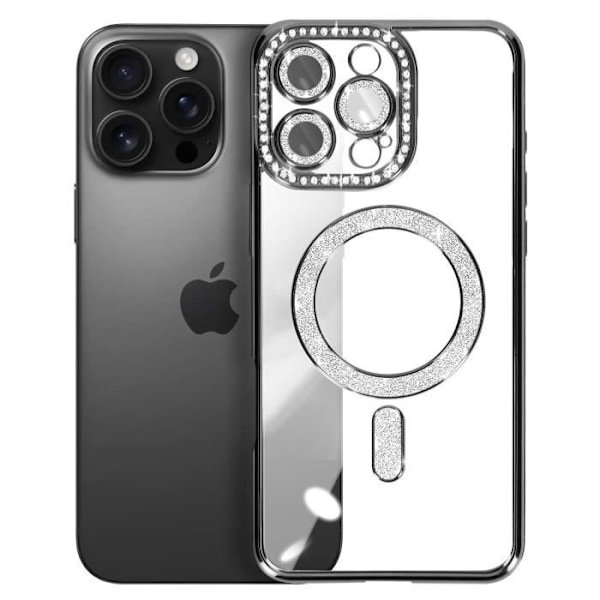 Coque Diamant für iPhone 16 Pro MagSafe-Schutz Kontur Strass Schwarz Svart