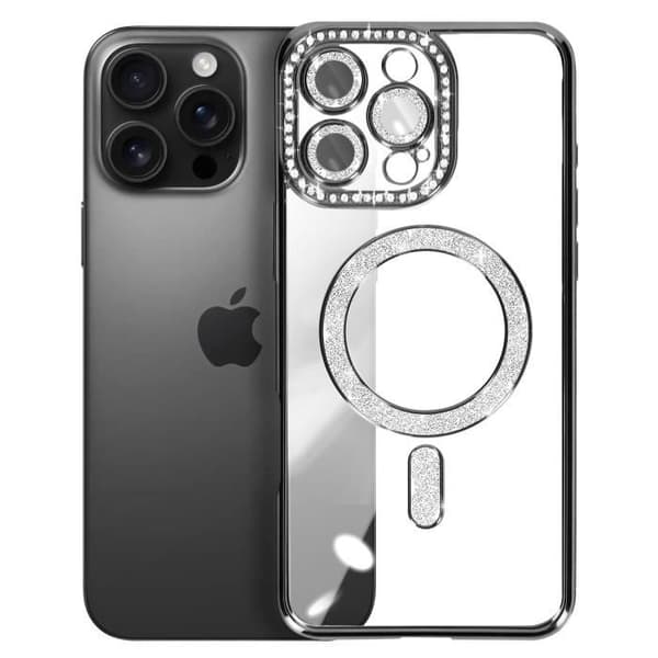 Coque - Diamant - iPhone 16 Pro - MagSafe Beskyttelse - Strass Kant - Elegant Svart