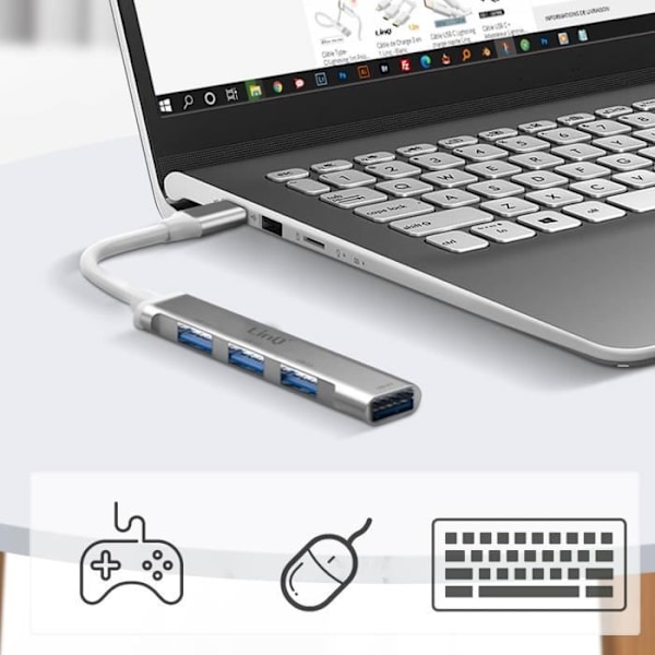 LinQ USB-keskitin 4x USB-porttiin Kompakti ja kestävä - harmaa