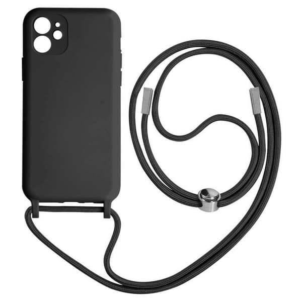 Coque til iPhone 11 - AVIZAR - Semi-rigid - Halsrem 80cm - Sort - Unisex Svart