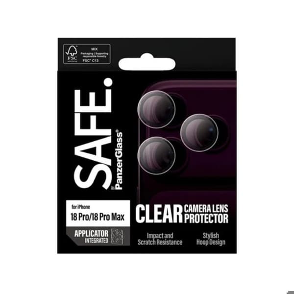Kameransuoja iPhone 18 Pro / 18 Pro Max:lle, mukana Panzer Glass -asennuslaite, läpinäkyvä Vit