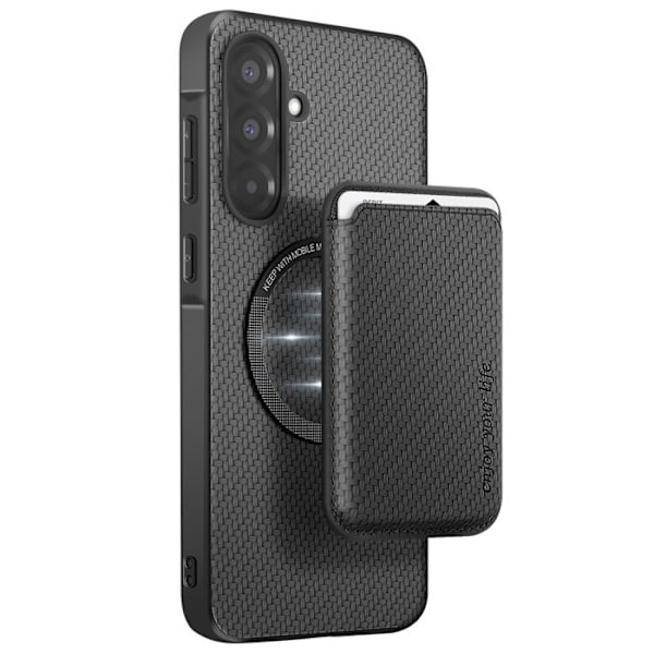 Coque til Samsung A36 Med Magnetisk Kortholder Karbonfiber Sort Svart