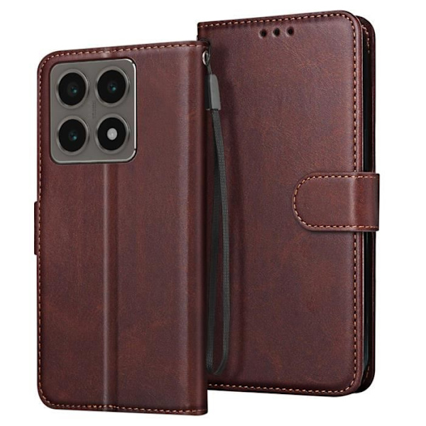 Etui til Xiaomi 14T Pro - AVIZAR - Wallet Flip og Video Support - Mørkebrun kastanj