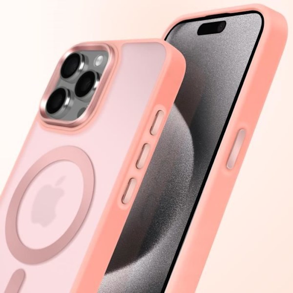Coque MagSafe för iPhone 15 Pro Matt Frostad Baksida Rosa Kant Rosa