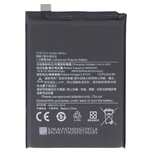 Batteri Li-Polymer 3,87V för Smartphone Xiaomi Redmi Note 12 5G Svart Svart