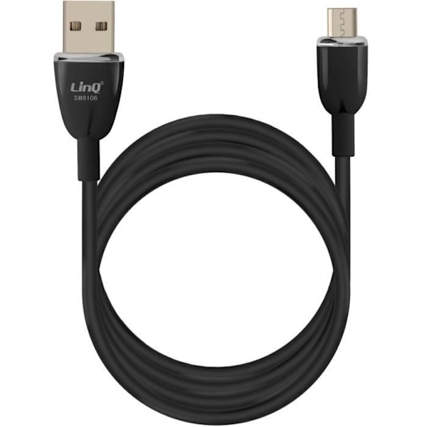 USB-kaapeli Micro-USB - LinQ - Nopea Lataus 3A - Pituus 1.2m - Musta - Tiedonsiirto Svart