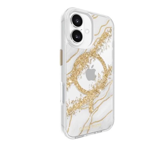 Fodral till iPhone 16 MagSafe Antimikrobiella Glittermönster Granit Carat CASE MATE Guld Vit