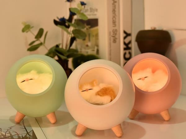 Natte lampe til barn Model Sleepy Cat Rosa Rosa