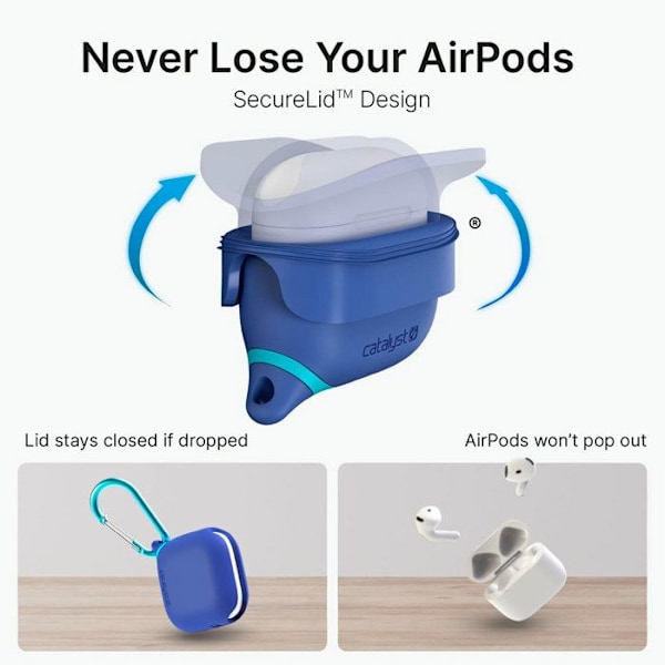 Skydd för Airpods 4 Vattentålig IPX6 med Karbinhake Catalyst Blå Blå