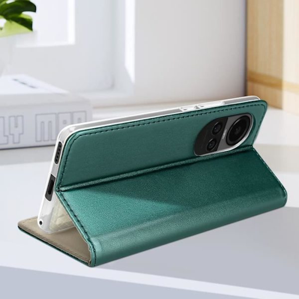 Fodral till Oppo Reno 10 och Reno 10 Pro - AVIZAR - Funktion för plånboksställ - Mörkgrön Grön