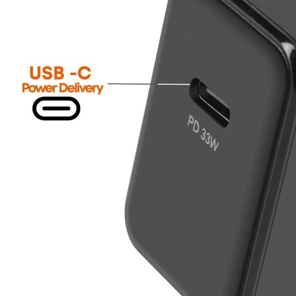 USB-C Power Delivery 33W Vægoplader - LINQ - Sort - Kompakt - Hurtig - Power Delivery Svart