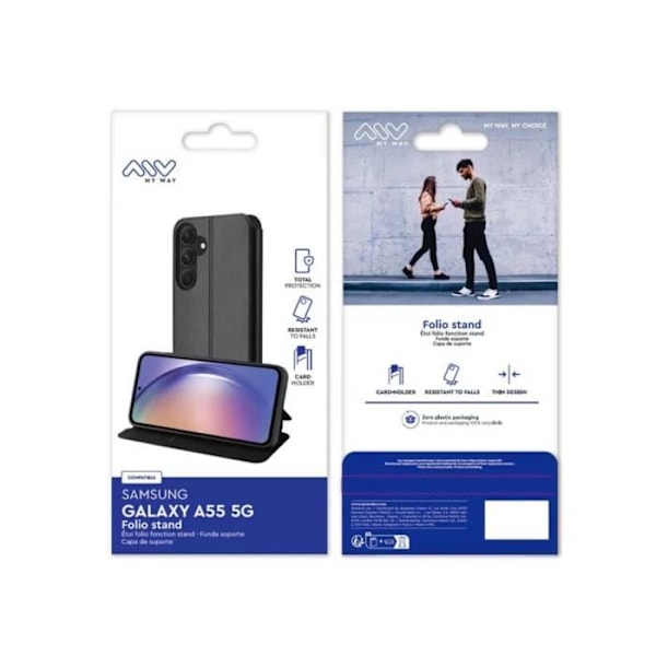 Suojakuori Samsung Galaxy A55 5G:lle - MY WAY - Folioteline - Musta - Kova - Kiiltävä Svart