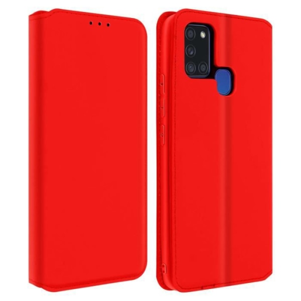 Sæde til Samsung Galaxy A21s - AVIZAR - Folio Pung Etui - Øko-læder Rød - Støttefunktion Röd