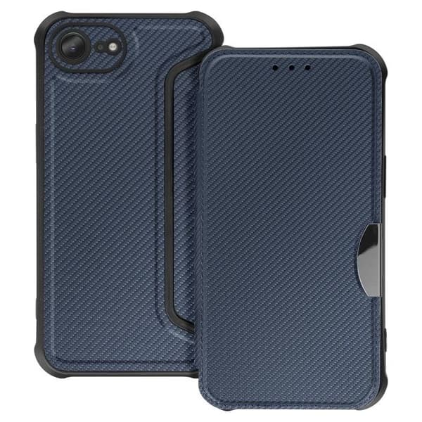 Foliofodral - AVIZAR - iPhone 16e - Kolfiberfinish - Kortficka - Mörknatt Blå