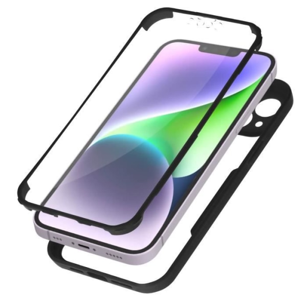 Cover til iPhone 14 Plus Stødsikker plexiglas bagside og polymer front Sort omrids