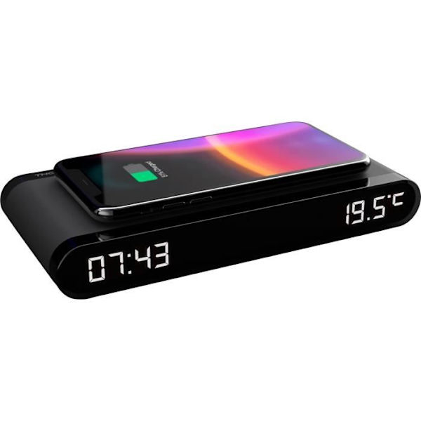 Laddstations väckarklocka - THOMSON - Svart - 15W induktion, Temperatur, USB-C-port, Strömförsörjning. 230V
