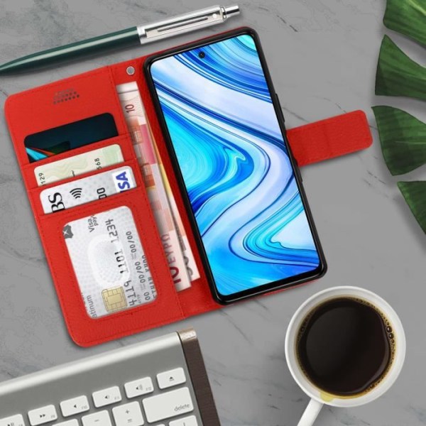 Housse Folio - AVIZAR - Xiaomi Redmi Note 9S/9 Pro/9 Pro Max - Punainen - Silikoni geeli - Magneetti Rød