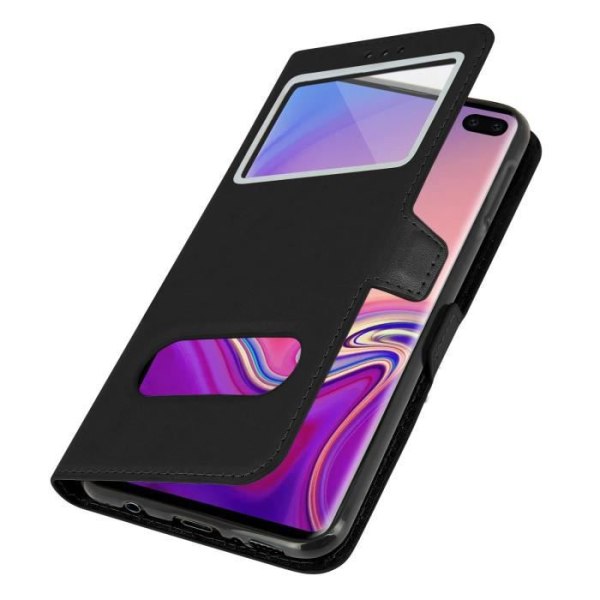 Etui Folio - AVIZAR - Samsung Galaxy S10 Plus - Dobbelt Vindue - Støttefunktion - Sort Svart