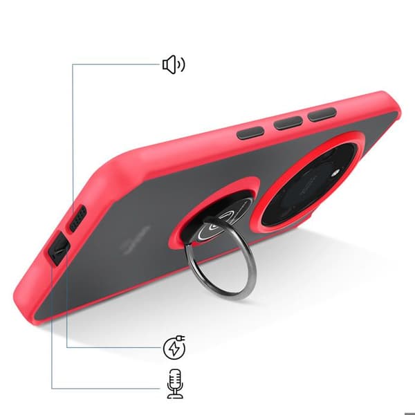 Skyddsfodral för Honor Magic 8 Lite, Bi-material med Röd Magnetring Röd