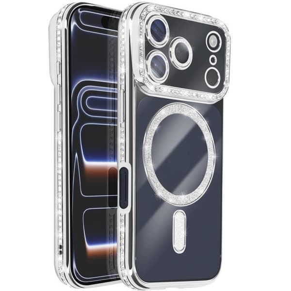 Cover til iPhone 17 Pro Max - AVIZAR - MagSafe - Sølvstrassé Form - Stødbeskyttelse - Elegant Grå