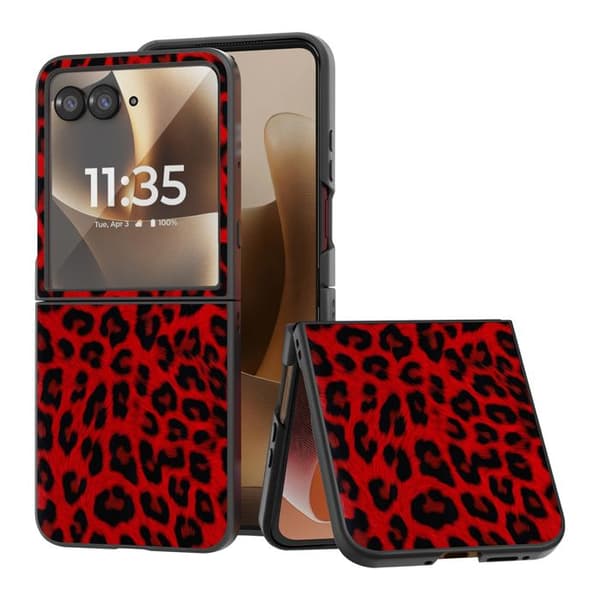 Leopardfodral för Motorola Razr 70 Ultra Skydd Fällbart Bimaterial Röd Röd