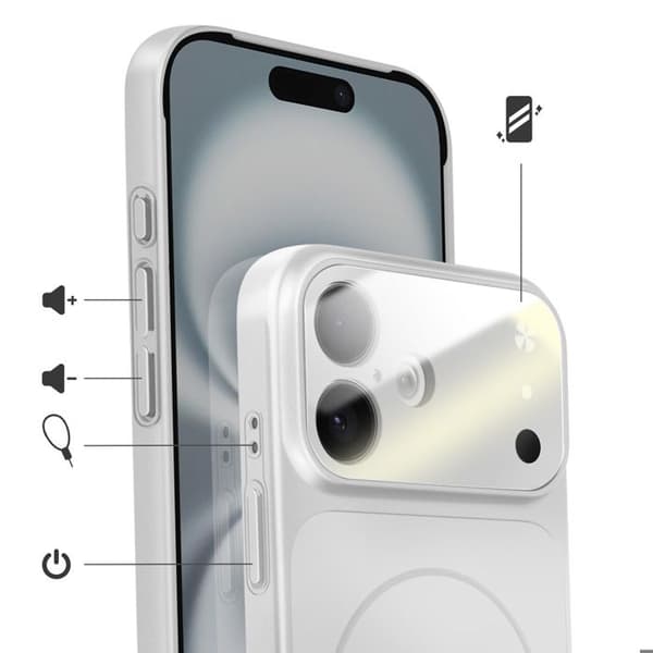 MagSafe-cover til iPhone 16, hård med glasbeskyttelse til kamera, sølv Grå